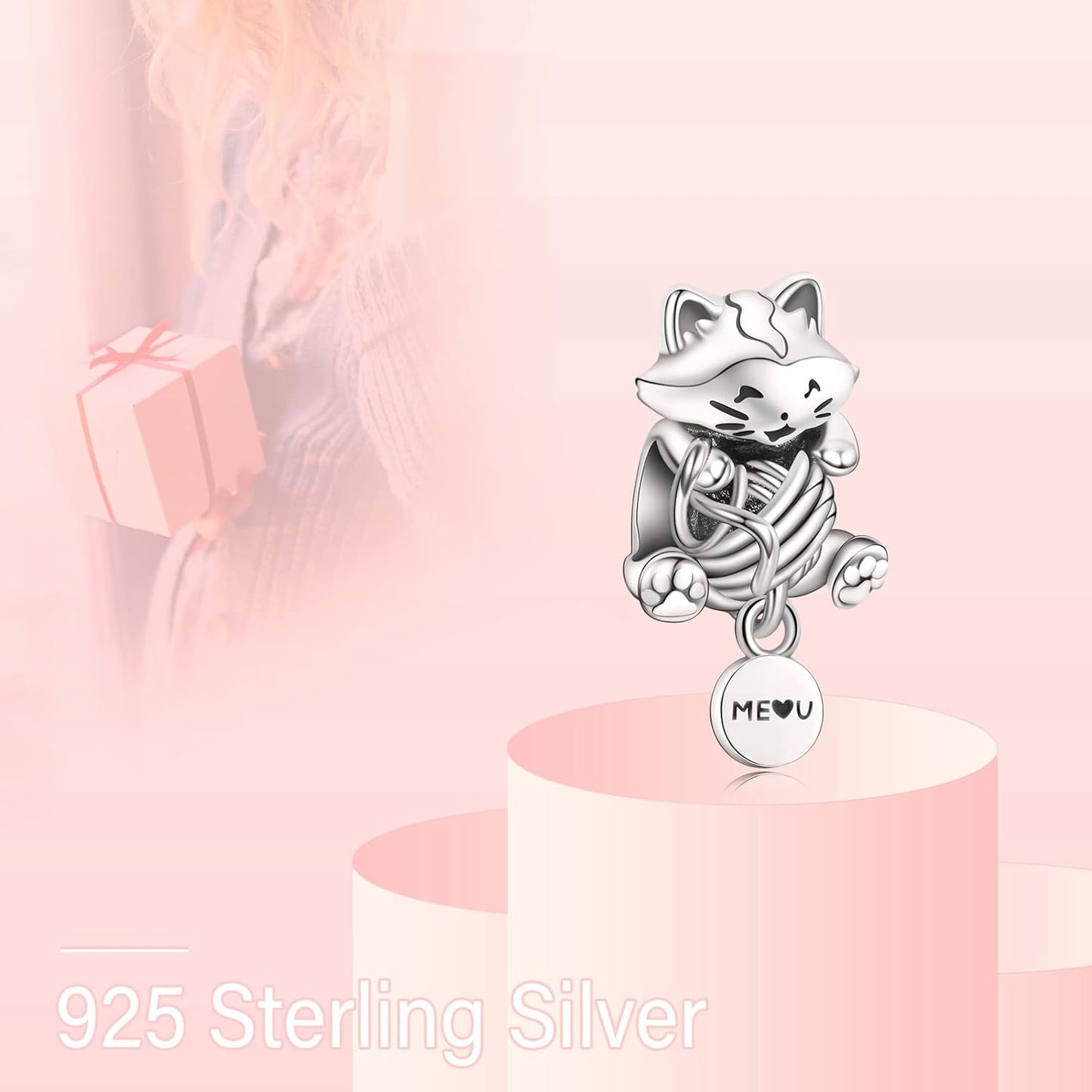 Jewelry Cat Charm 925 Sterling Silver for Woman Girl Beads for Women Bracelet&Necklace