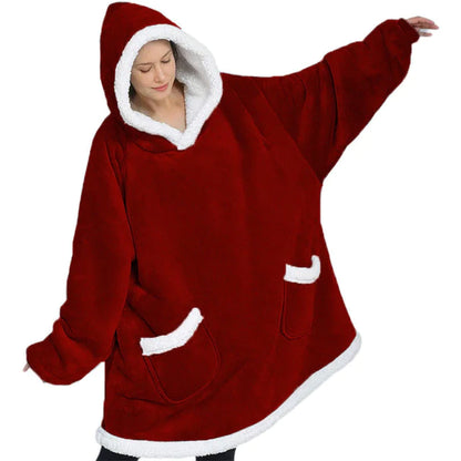 MIDSUM Winter Hooded Sweater Blanket Women Oversized Fleece Blanket with Sleeves Large Pocket Warm Thick TV Hoodie Robe Couple