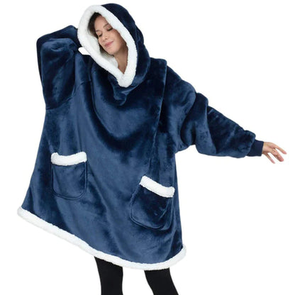 MIDSUM Winter Hooded Sweater Blanket Women Oversized Fleece Blanket with Sleeves Large Pocket Warm Thick TV Hoodie Robe Couple